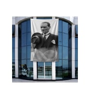 Takım Elbiseli Ulu Önder Gazi Mustafa Kemal Atatürk Poster Bayrak Raşel Kumal 4x6 metre ATA69
