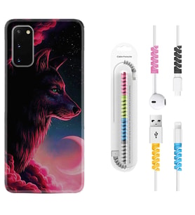 Samsung A02S A03S A10 A12 A13 A21S A22 Kılıf Kablo Koruma Spiral Silikon Wolf and Moon 1380