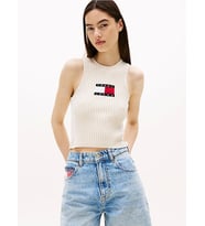 Tommy Hilfiger TJW RIB RACER TANK Kadın Beyaz Kazak DW0DW20975YBL