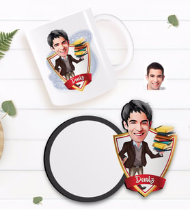 BK Gift Kişiye Özel Erkek Öğretmen Karikatürlü Beyaz Kupa ve Ahşap Bardak Altlığı Hediye Seti