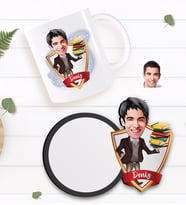 BK Gift Kişiye Özel Erkek Öğretmen Karikatürlü Beyaz Kupa ve Ahşap Bardak Altlığı Hediye Seti