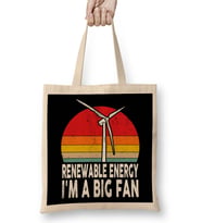 Renewable Energy Im A Big Fan Retro Earth Day Bez Çanta Uzun Saplı