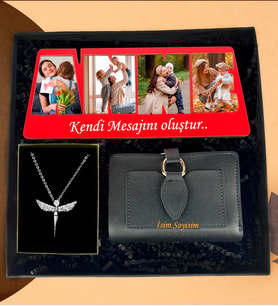 Kişiye Özel Premium Bayan Cüzdan 4 Fotoğraflı ANNE Çerçeve Gümüş Kaplama Melek Kolye