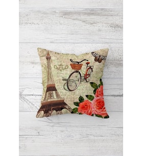 Paris Vintage Çift Tarafı Baskılı Gizli Fermuarlı Yastık Kılıfı Kırlent Koltuk Yastık Kılıfı (Bej)