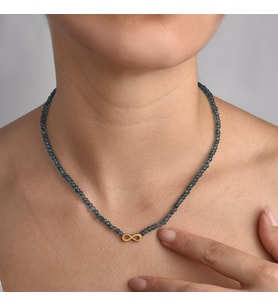 14 Ayar Altın Kaplama Neon Apatite Doğal Taşlı Sonsuzluk Gümüş Kolye - NGS00111