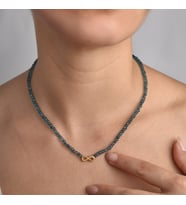 14 Ayar Altın Kaplama Neon Apatite Doğal Taşlı Sonsuzluk Gümüş Kolye - NGS00111