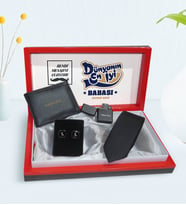 BK Gift Kişiye Özel Dünyanın En İyi Babası Tasarımlı Mesajlı Kutuda Cüzdan Çakmak Kravat ve Kol Düğmesi Hediye Seti-2