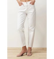 Stil Kadın Moda Denim Kot Pantolon Regular Dar Paça Mavi Yüksek Bel Mom Jeans (Beyaz)