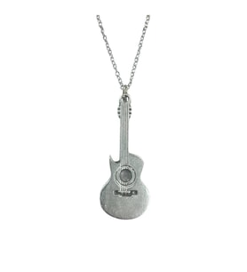 Metal Gitar Tasarımlı Rock Müzik Temalı Kolye – Unisex - 60 cm Zincir (Gümüş)
