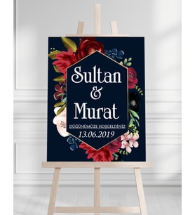 Söz Nişan Düğün İçin 50x70 Karşılama Panosu - Renkli Çiçek Temalı 02