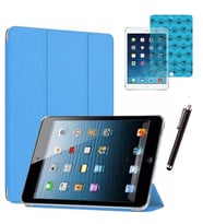 Apple iPad Mini 2 / Mini 3 Uyumlu Smart Cover Tablet Kılıfı Ekran Koruyucu Kalem Set (Turkuaz)