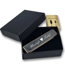 Kişiye Özel Lüx Usb Şarjlı Rezistanslı Metal Çakmak (Siyah)