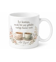 Komşuya Hediye Baskılı Kupa Bardak Kişiye Özel Tasarım Porselen Mug