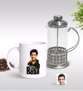 BK Gift Kişiye Özel Godfather Baba Karikatürlü Kupa & French Press Seti-3 (Model 1)