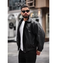 Yeni Sezon Vintage Oversize Bol Kalıp Deri Ceket (Siyah)