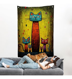 Sevimli Kedi Ailesi Duvar Örtüsü-7903
