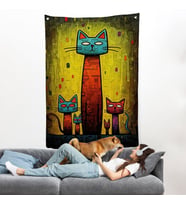 Sevimli Kedi Ailesi Duvar Örtüsü-7903