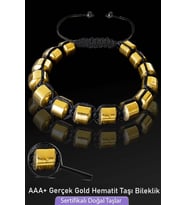 Sertifikalı Fıçı Model Gerçek Gold Hematit Taşı Bileklik - Ayarlamalı (Çok Renkli)