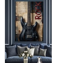 Nota Kağıdı Üzerinde Elektro Gitar Dekoratif Kanvas - Mdf Ahşap Tablo