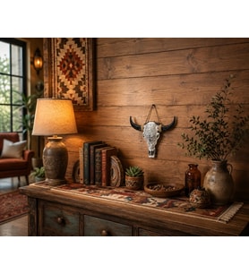 Rustic Heritage Dekoratif Boğa Kafası Duvar Süsü El Yapımı Eskitme Western Dekor 23x27 Cm Askılı