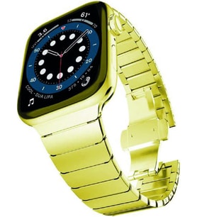 Apple Watch Tüm Seriler ile Uyumlu Balıksırtı Baklalı Paslanmaz Çelik Kordon (38-40-41 mm Gold)