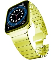 Apple Watch Tüm Seriler ile Uyumlu Balıksırtı Baklalı Paslanmaz Çelik Kordon (38-40-41 mm Gold)