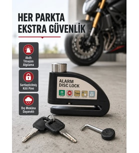 Titreşim Sensörlü Alarmlı Motosiklet Disk Kilidi 14mm Çelik Çift Kilitleme