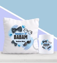 BK Gift Kişiye Özel Yakışıklı Babam Tasarımlı Yastık ve Kupa Seti-1 (Model 1)
