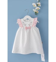 Kız Bebek Elbise Çiçek Desenli Fiyonklu Bebek Elbise (Krem)