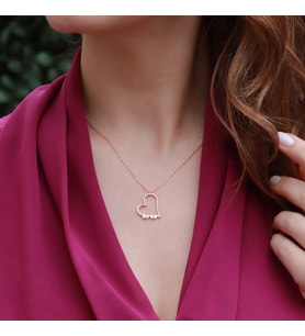 Baget Taşlı Kalpli Rose Gold Kaplama Gümüş Kolye