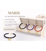 Maris Lav Taşı & Altın Deniz Yıldızı Kolye Mor Siyah Kırmızı