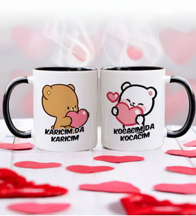 BK Gift Karıcım-Kocacım Tasarımlı İkili Siyah Kupa Bardak-1, Sevgililer Günü, Sevgiliye Hediye