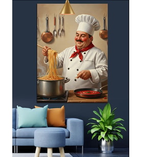 Şef Aşçı Spagetti Yapıyor Dekoratif Kanvas - Mdf Ahşap Tablo