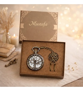 Kişiye Özel İsim Hayat Ağaçı Antika Vintage Köstekli Saat Kutulu Premium Hediye