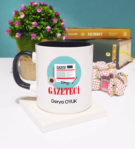 Gazeteci Tasarımlı Kişiye Özel Hediye Gazeteci Kupa Bardak Siyah