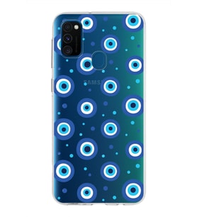 PrintiFy Samsung Galaxy M30s ile Uyumlu 1mm Slim Fit Nazar Boncuğu 1 Baskılı Şeffaf  Kılıf