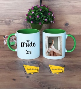 Bride Kupa Bardak Yeşil Fotoğraflı Gelin Hediyesi