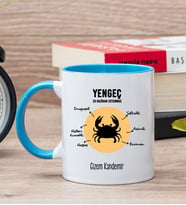 Kişiye Özel Yengeç Burcuna Hediye Mavi Kupa Bardak