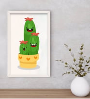 BK Gift Kaktüs Tasarımlı Dekoratif Ahşap Beyaz Çerçeveli Tablo-12