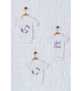 Pia Baby Premium %100 Pamuk İsme Özel Organik Baskılı Üçlü Set Çıtçıtlı Bebek Body Zıbın Modelleri 5020-18 (Ekru)