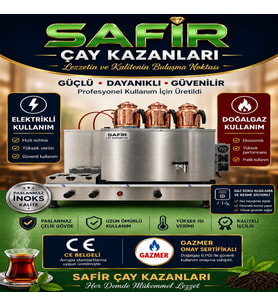 SAFİR 3 GÖZLÜ İNOKS ÇAY KAZANI ELEKTRİKLİ VE DOĞALGAZLI TERMOKULP VENTİL GAZ VANASI SİSTEMLİ CE BELGELİ GAZMER AÇILIŞ ONAYLI INOX ÇAY OCAĞI KAZANI ÇAY SEMAVERİ