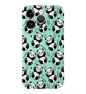 Apple iPhone 14 Pro Uyumlu Lansman Kılıf Panda Tasarımlı İçi Kadife Kapak-Su Yeşili (Şeffaf)