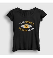 Presmono Kadın Siyah Make Orwell Fiction Again T-Shirt 533122tt
