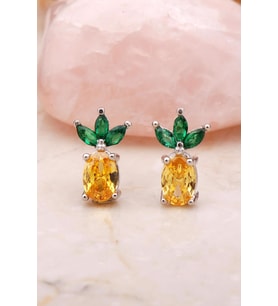 Ananas Rodyumlu Mini Gümüş Küpe 5400