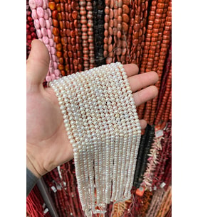 İnci Doğal Taş Beyaz Rondela Kesim 6.5mm Dizi