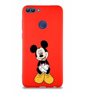 Huawei P Smart Soft Premier Kapak Mickey Mouse-A Tasarımlı Silikon Kılıf - Kırmızı (Şeffaf)