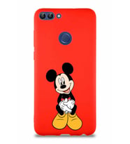 Huawei P Smart Soft Premier Kapak Mickey Mouse-A Tasarımlı Silikon Kılıf - Kırmızı (Şeffaf)