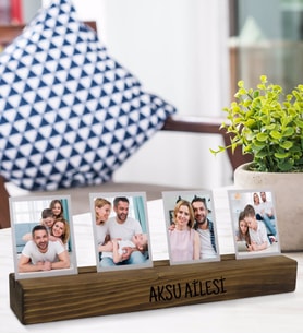 BK Gift Kişiye Özel 4 Fotoğraflı Mesajlı Dekoratif Ahşap Stand