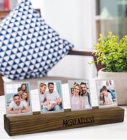 BK Gift Kişiye Özel 4 Fotoğraflı Mesajlı Dekoratif Ahşap Stand