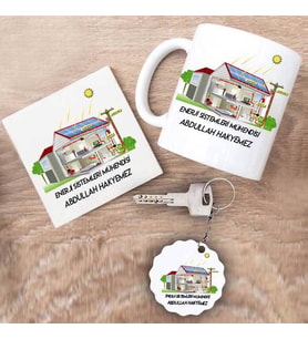 Enerji Sistemleri Mühendisi Kupa Bardak Altlık ve Anahtarlık Hediye Seti (Model 1)